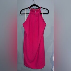 Trina Turk Fuchsia Halter Dress – Size 12 | Chic Tie-Neck Mini